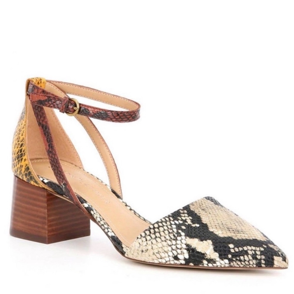 Women's Snakeskin Block Heel Ankle Strap Shoes